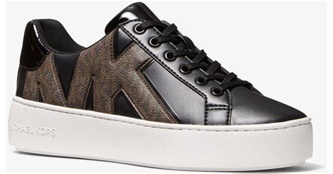 michael kors poppy logo and faux patent leather sneaker